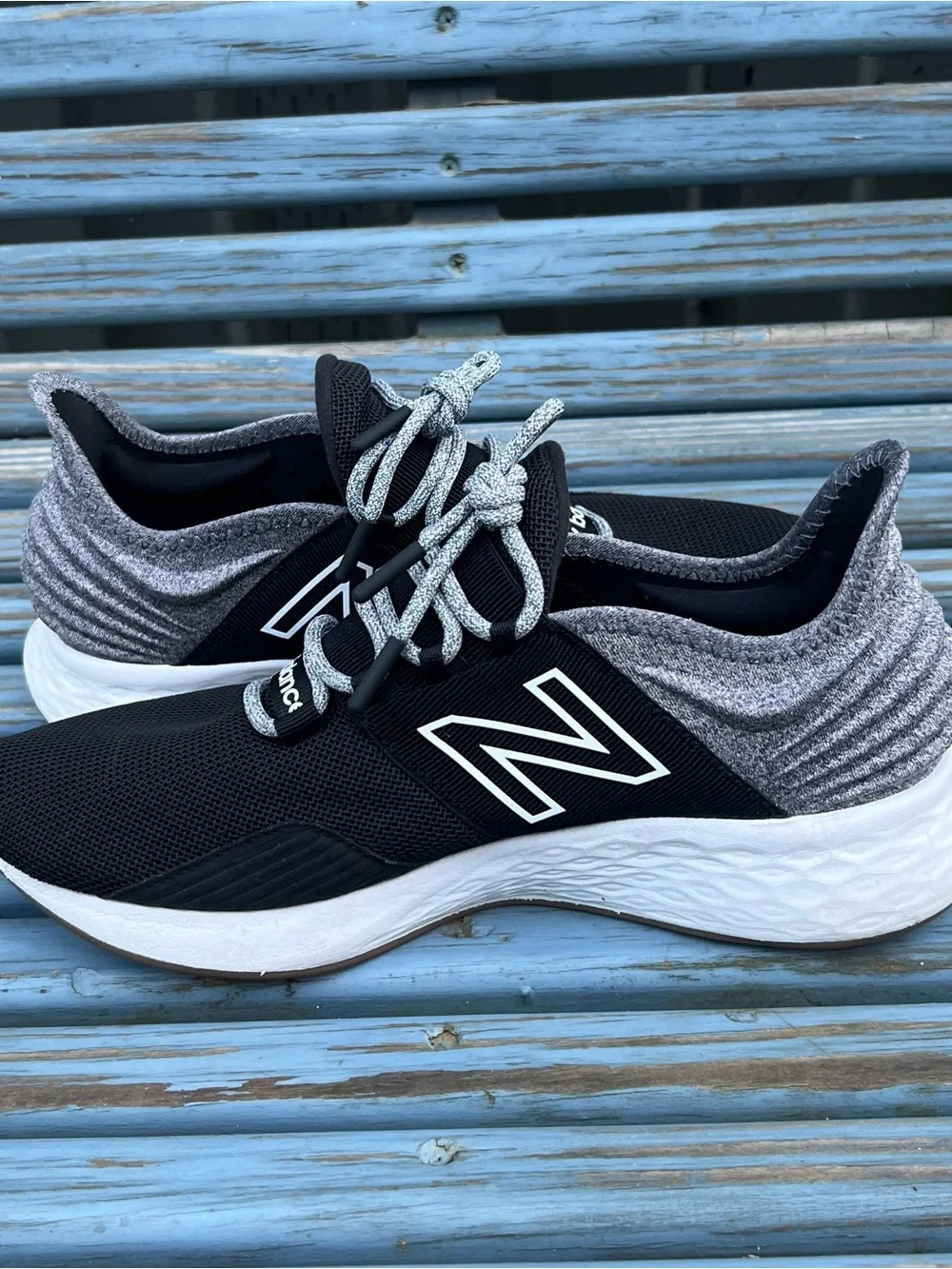 New Balance Black and White Women's Running Sneakers with Heather Gray Collar - Picture 4 of 9